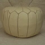 Moroccan pouf in cream leather
