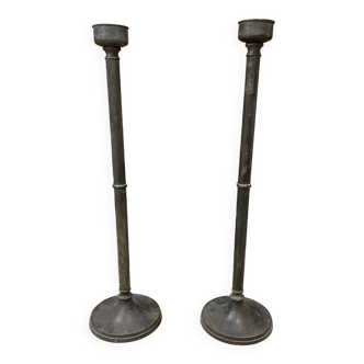 Pair of large pewter candlesticks