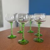 Alsatian white wine glass with green twisted stem - vintage franc stemmed glass