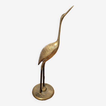 Large golden brass heron statuette
