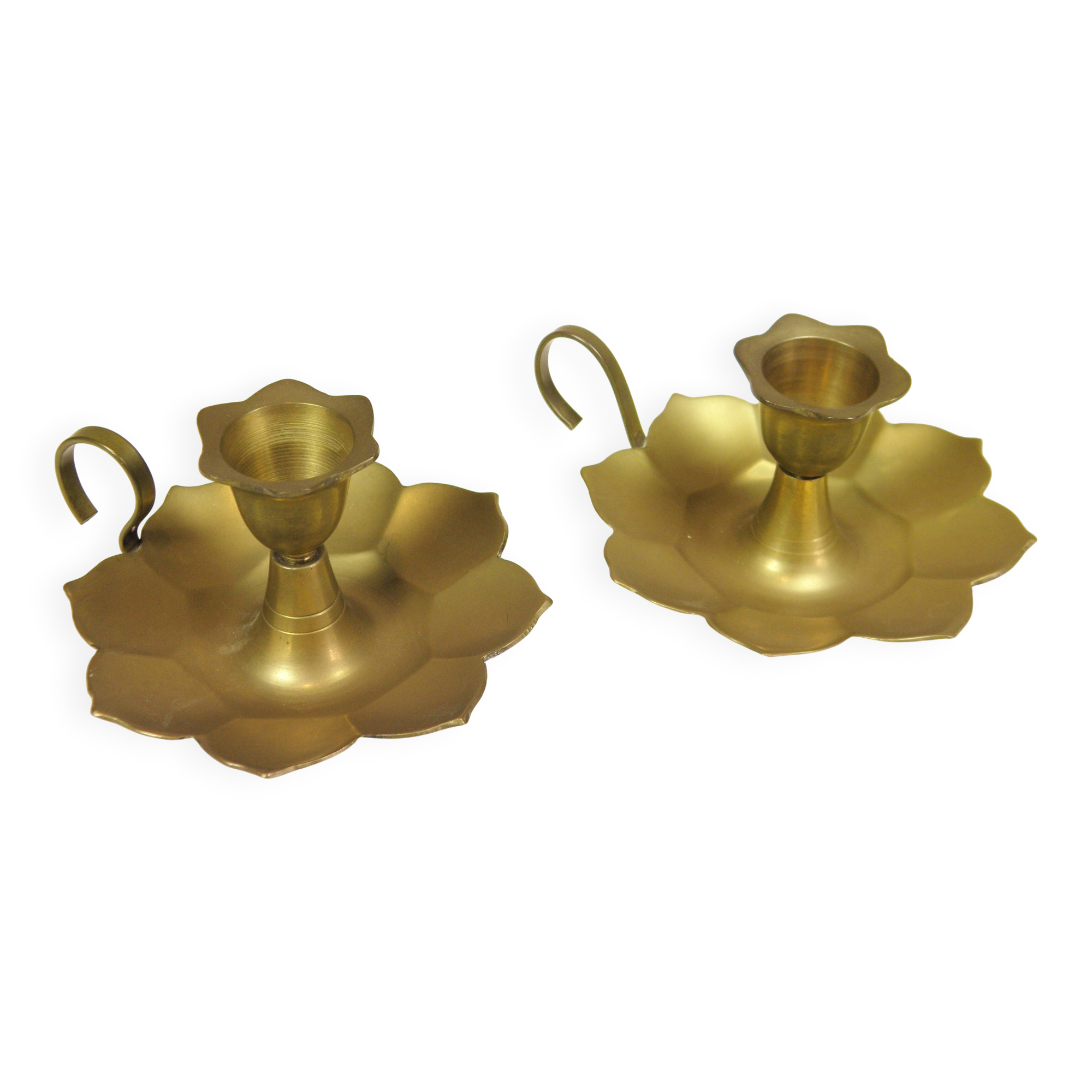 Pair of brass "flower" candlesticks