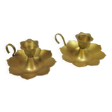 Pair of brass "flower" candlesticks