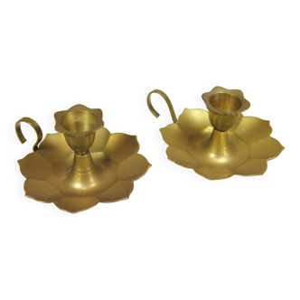 Paire de bougeoirs " fleur " en laiton