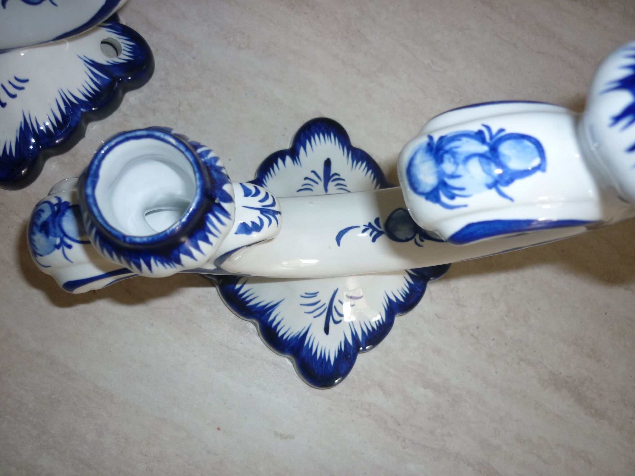 Pair of 2-pointed ceramic candlesticks from Portugal