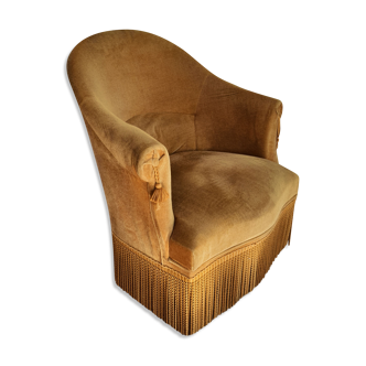 Fauteuil crapaud en velours jaune