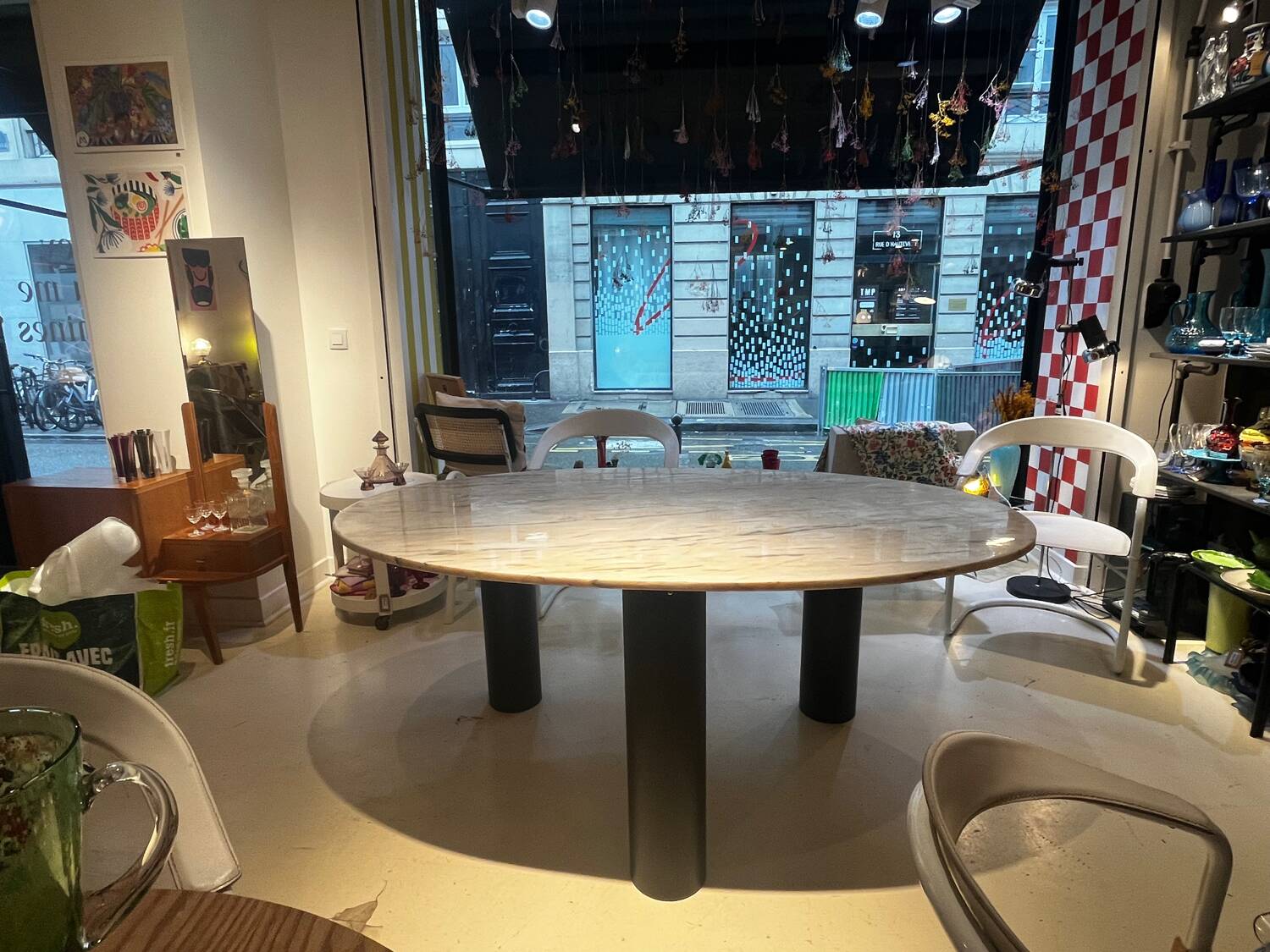 Marble dining table and steel base