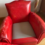 2 club chairs "moustache", 30s, in red leather