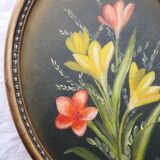 Set of 2 small oval paintings, flowers