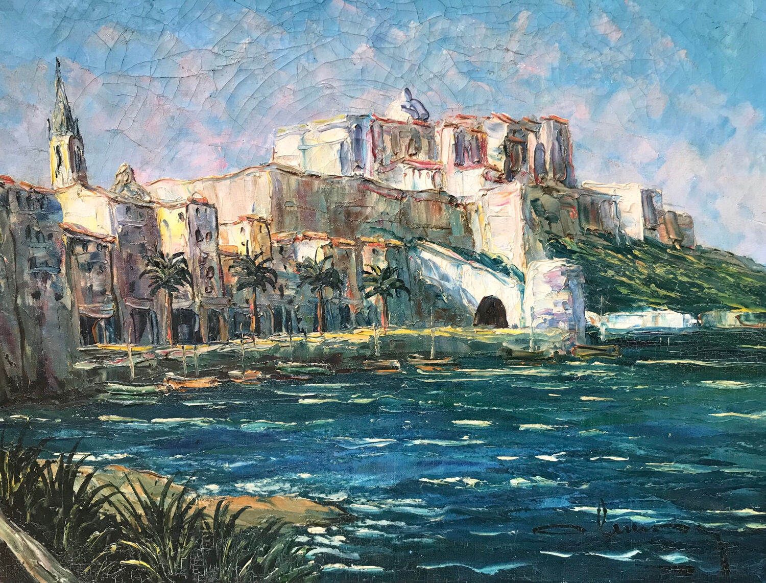 Oil on canvas by Pierre LEMOINE, 1920-2008. The Citadel of Calvi.