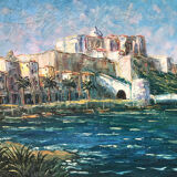 Oil on canvas by Pierre LEMOINE, 1920-2008. The Citadel of Calvi.