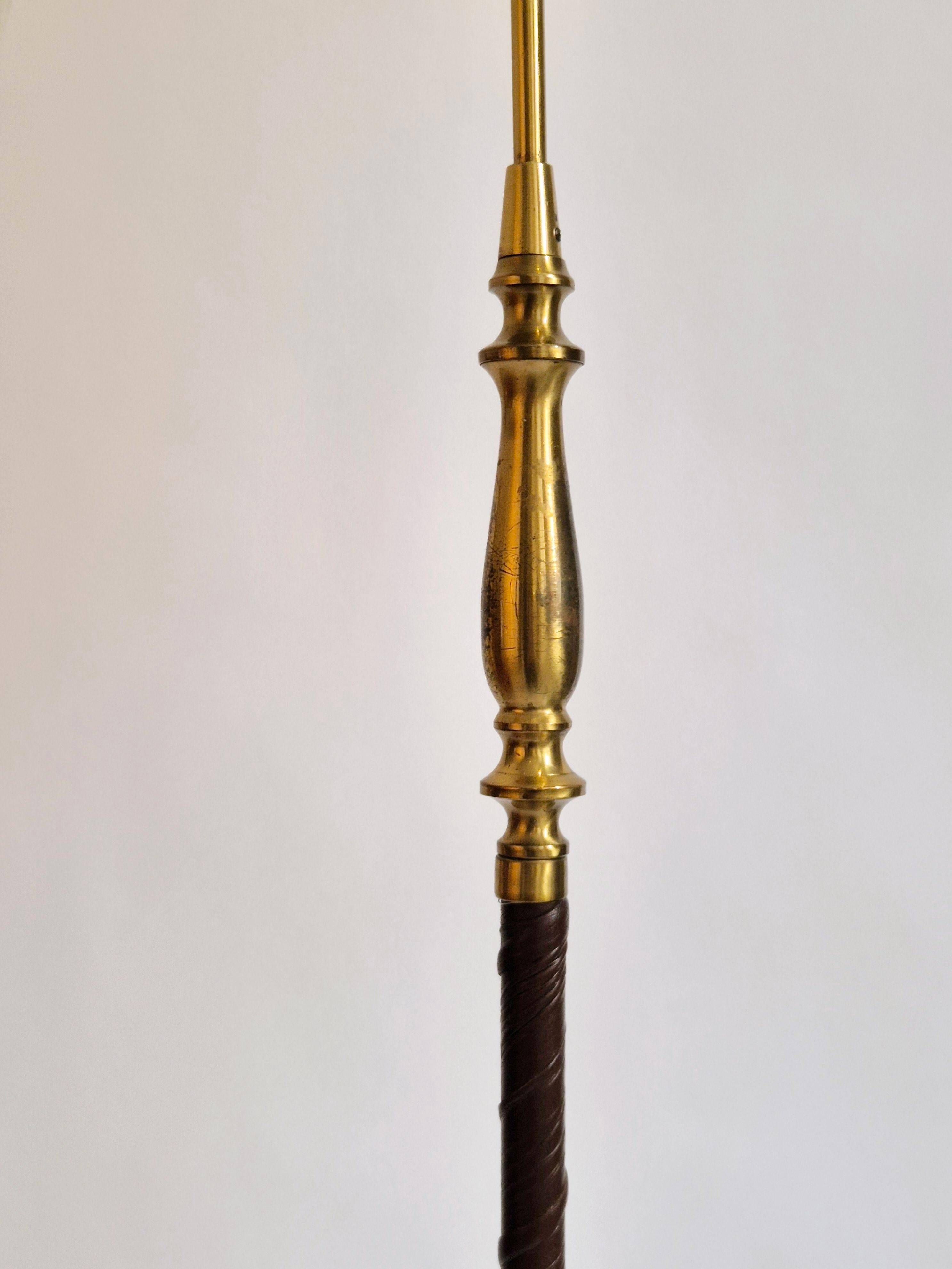 Brass floor lamp with dark brown leather trim, Swedish / Scandinavian Modernity
