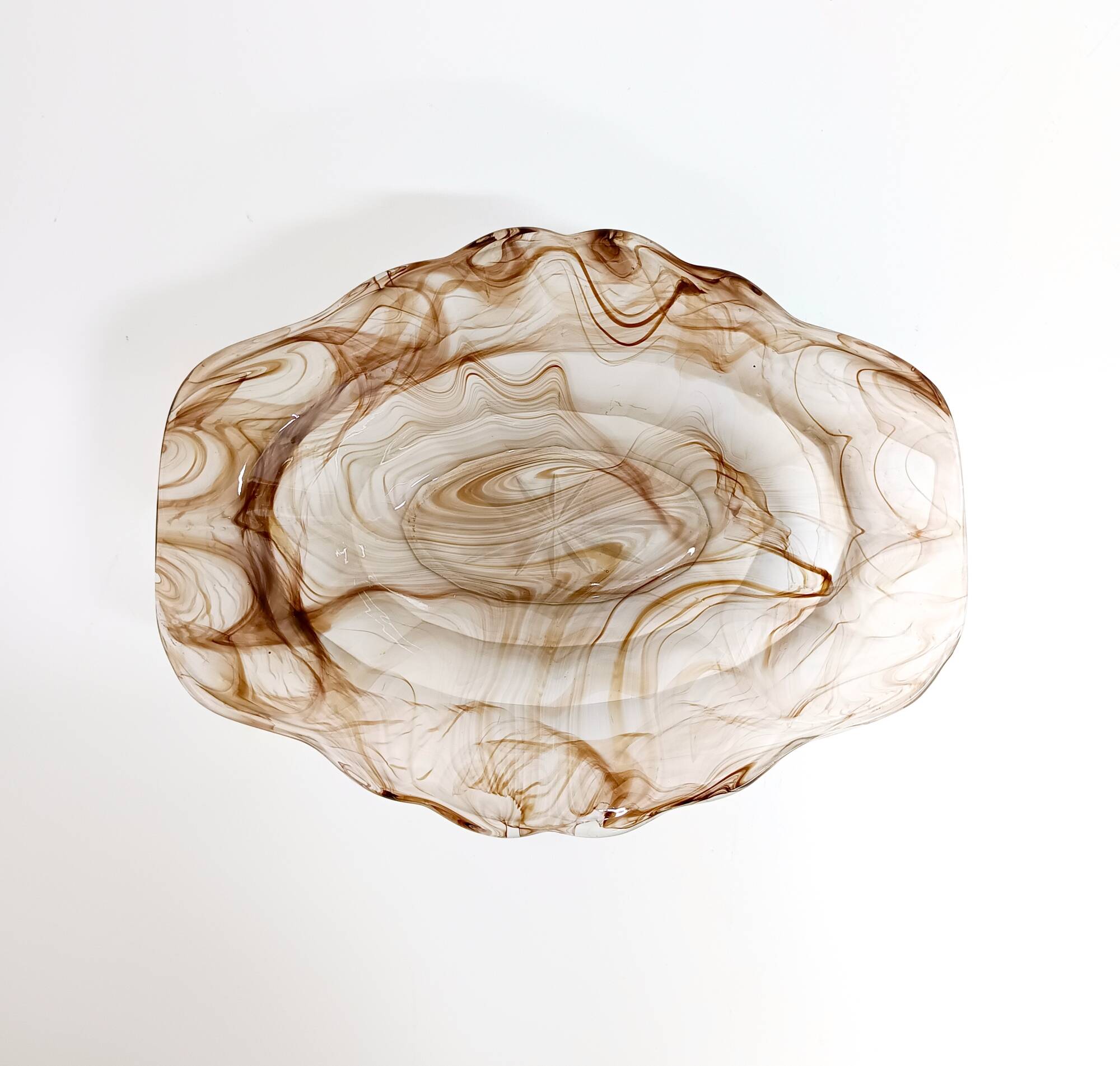 Sepia Cloud Glass Trinket Bowl or Centerpiece by George Davidson, United Kingdom