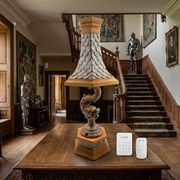 Monumental lamp with a dolphin in cast iron and lead scales - 110cm