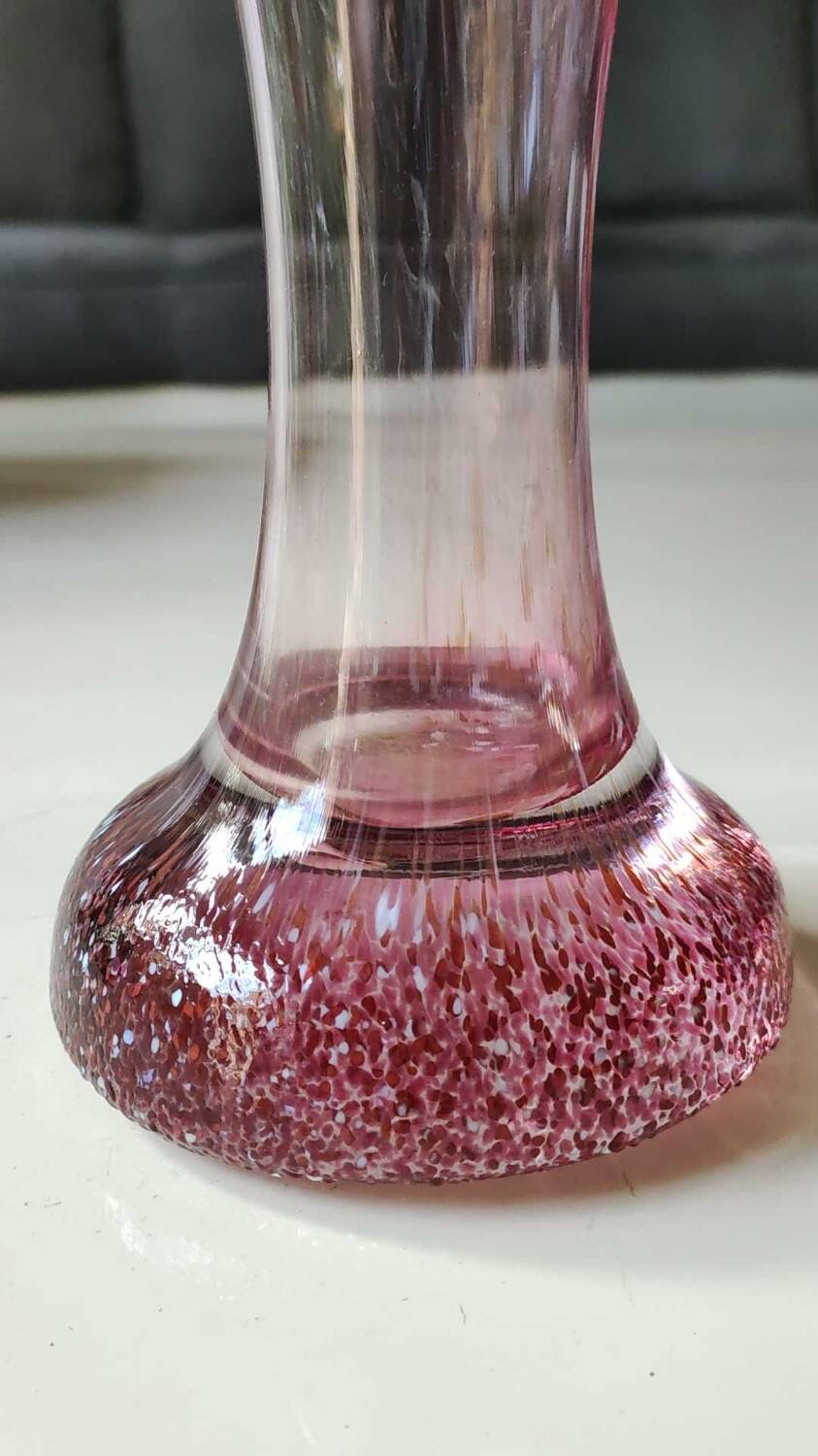 Floral vase/Clichy glassware/Camaieus shades of pink. Dotted patterns/Volutes. Height 25.5 cm