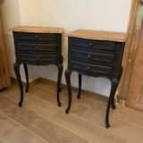 Pair of Louis XV style bedside tables with matt black patina