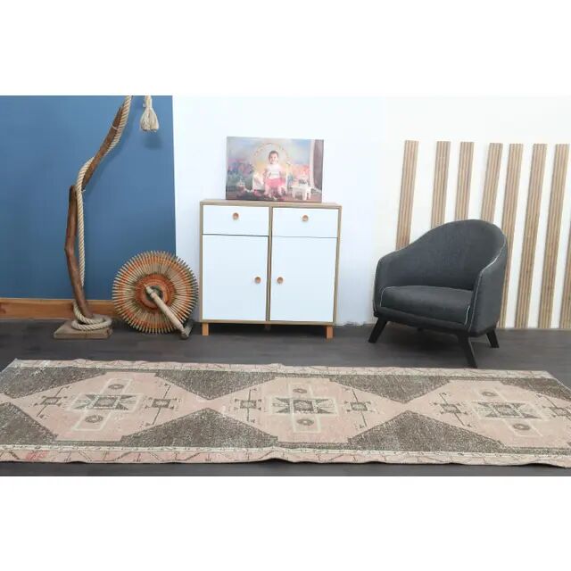 1970s Turkish Oushak Handmade Wool Cotton Brown Runner Rug 120x314