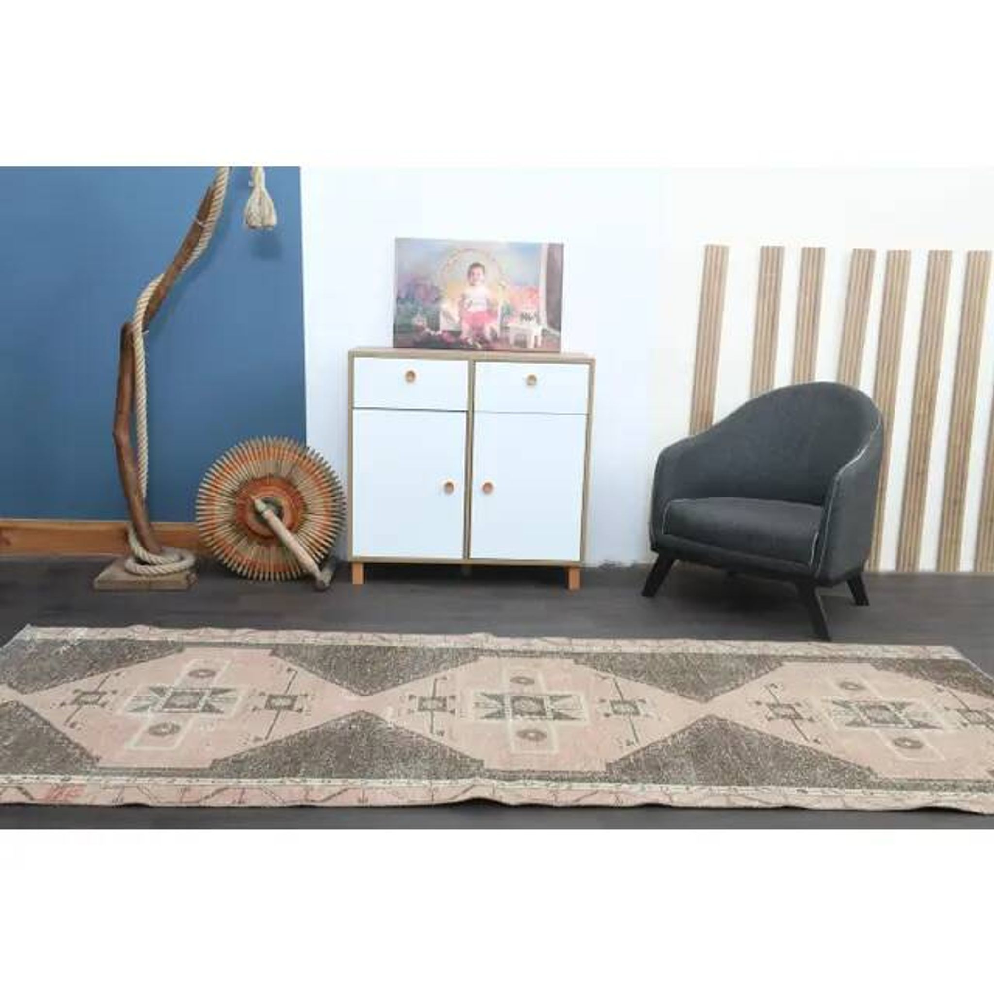 1970s Turkish Oushak Handmade Wool Cotton Brown Runner Rug 120x314