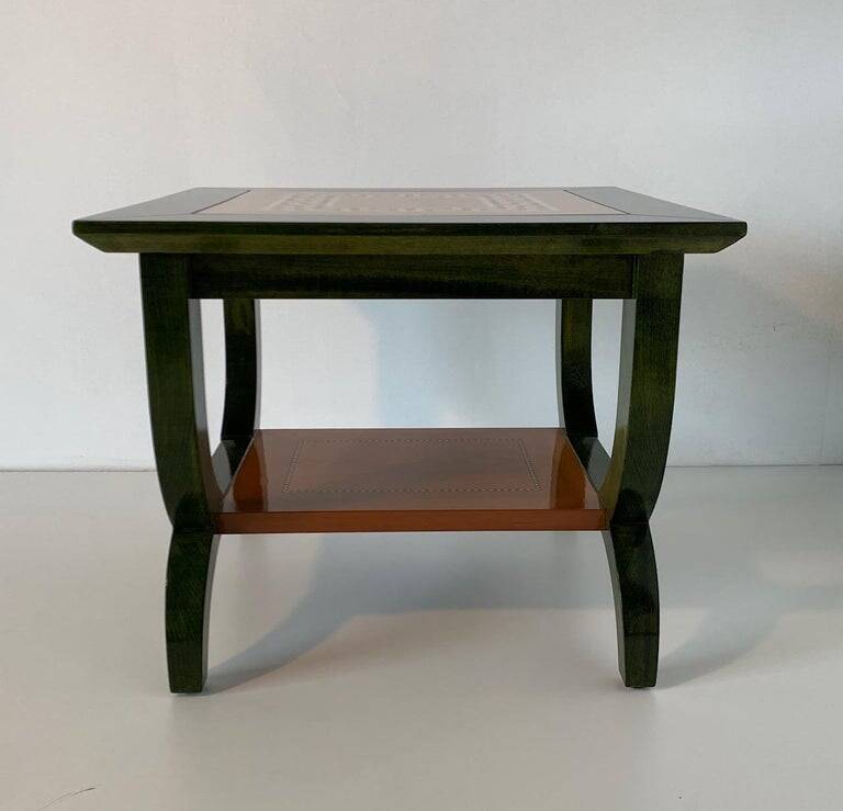 Unique Italian Green Aniline and Maple Coffee Table