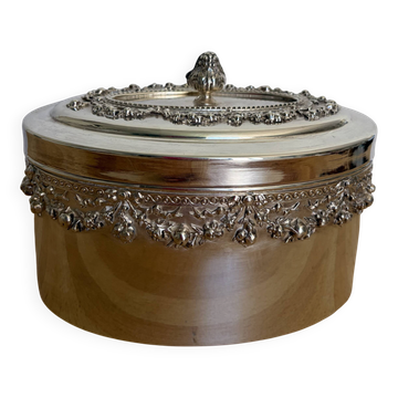 Silver metal biscuit tin