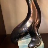 1950s Ceramic Sea Lion Lamp with Black Varnished Enamel, Signed