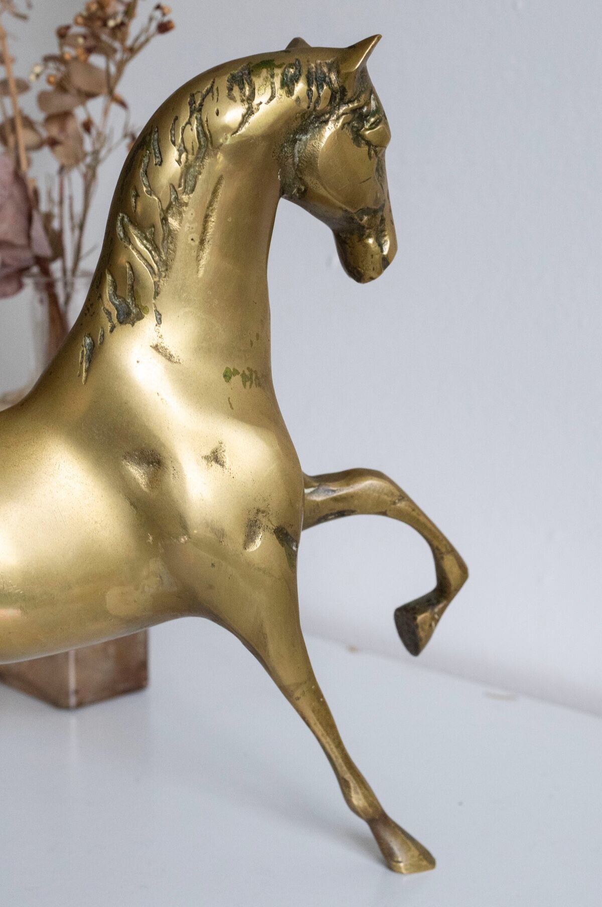 Vintage golden brass horse