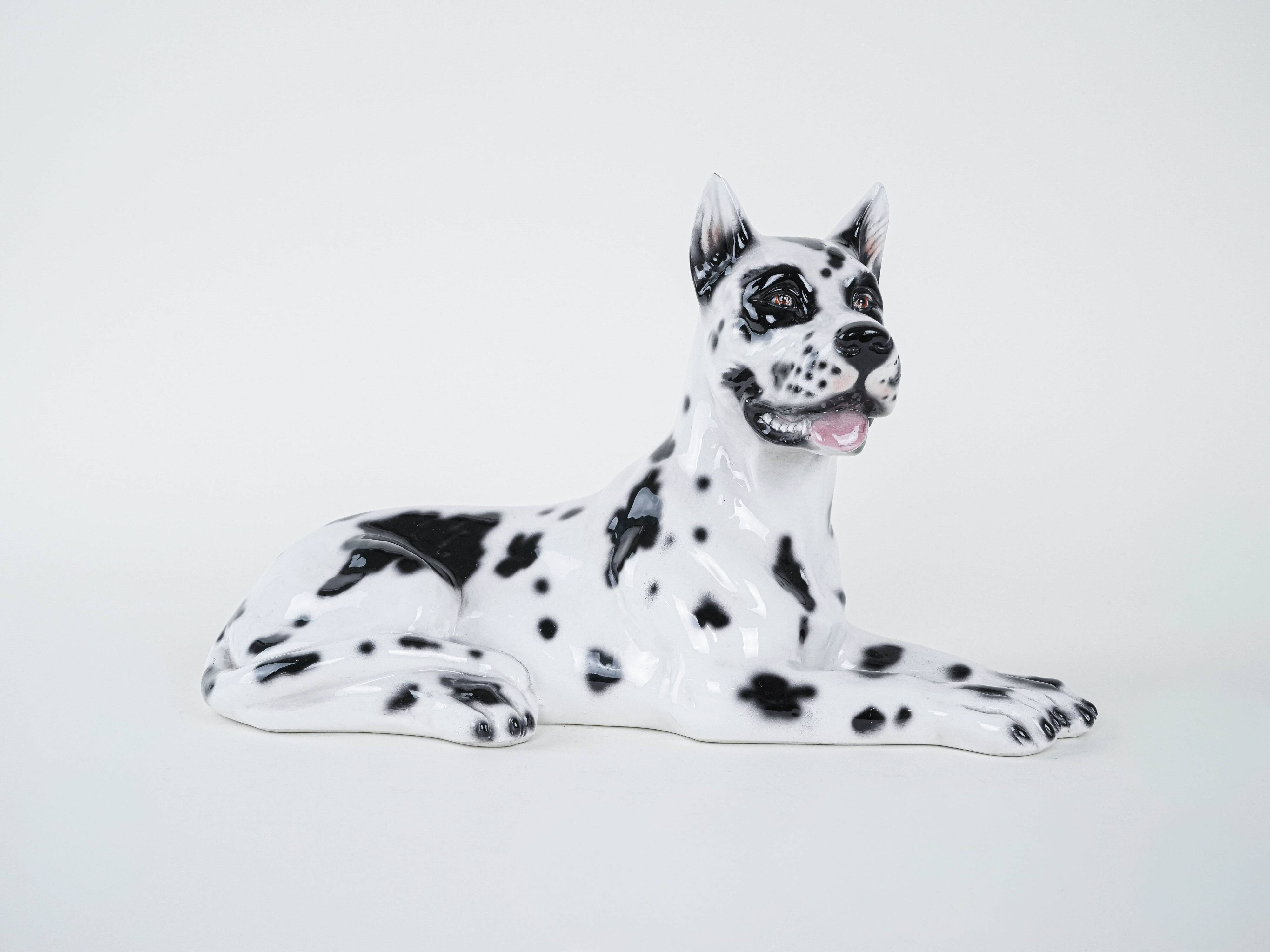 Ceramic Dog Arlekin figurine, Italian design, 1970s, made in Italy
