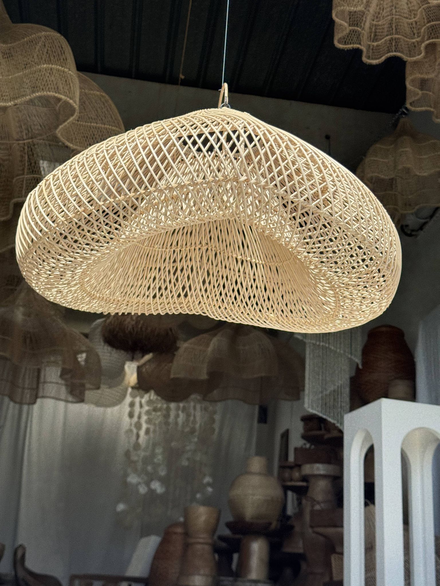 Suspension or rattan lampshade in the shape of a cloud or flattened bubble D60 H35