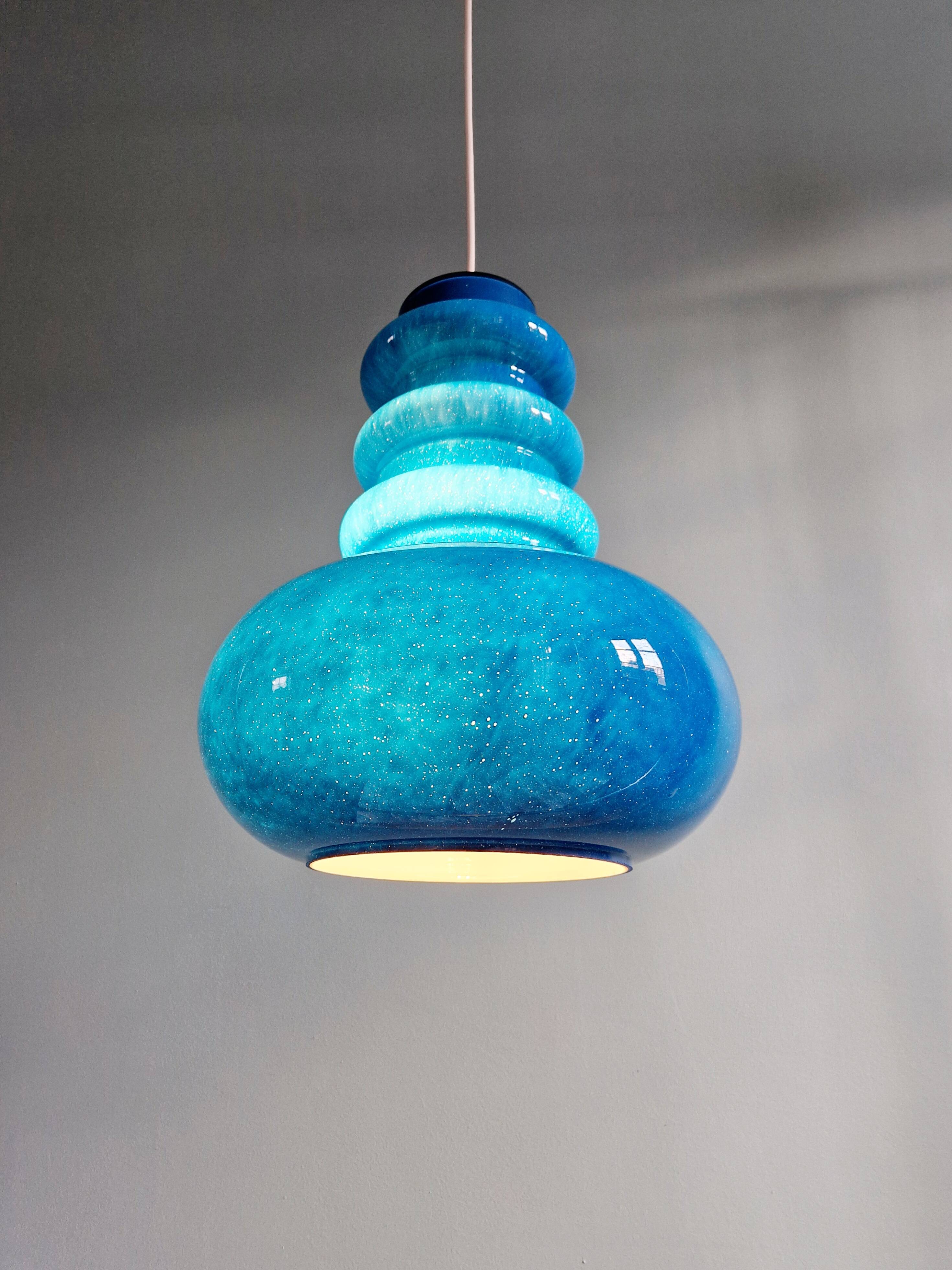 Large Space Age pendant light in blue opaline, 1960s-70s