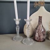 Pair of antique molded glass candlesticks