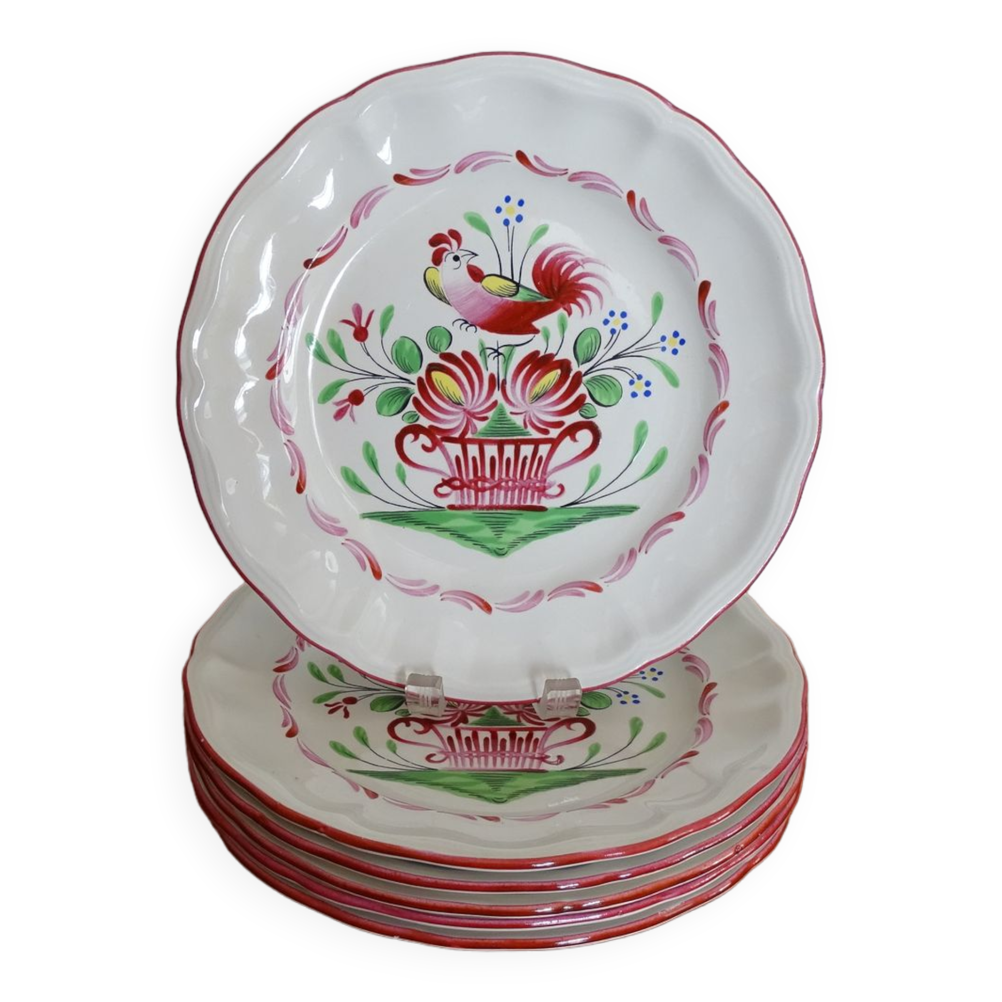 Service De 6 Assiettes De Dinette En Faïence – St Clément Luneville – Motif Coq – Poupée