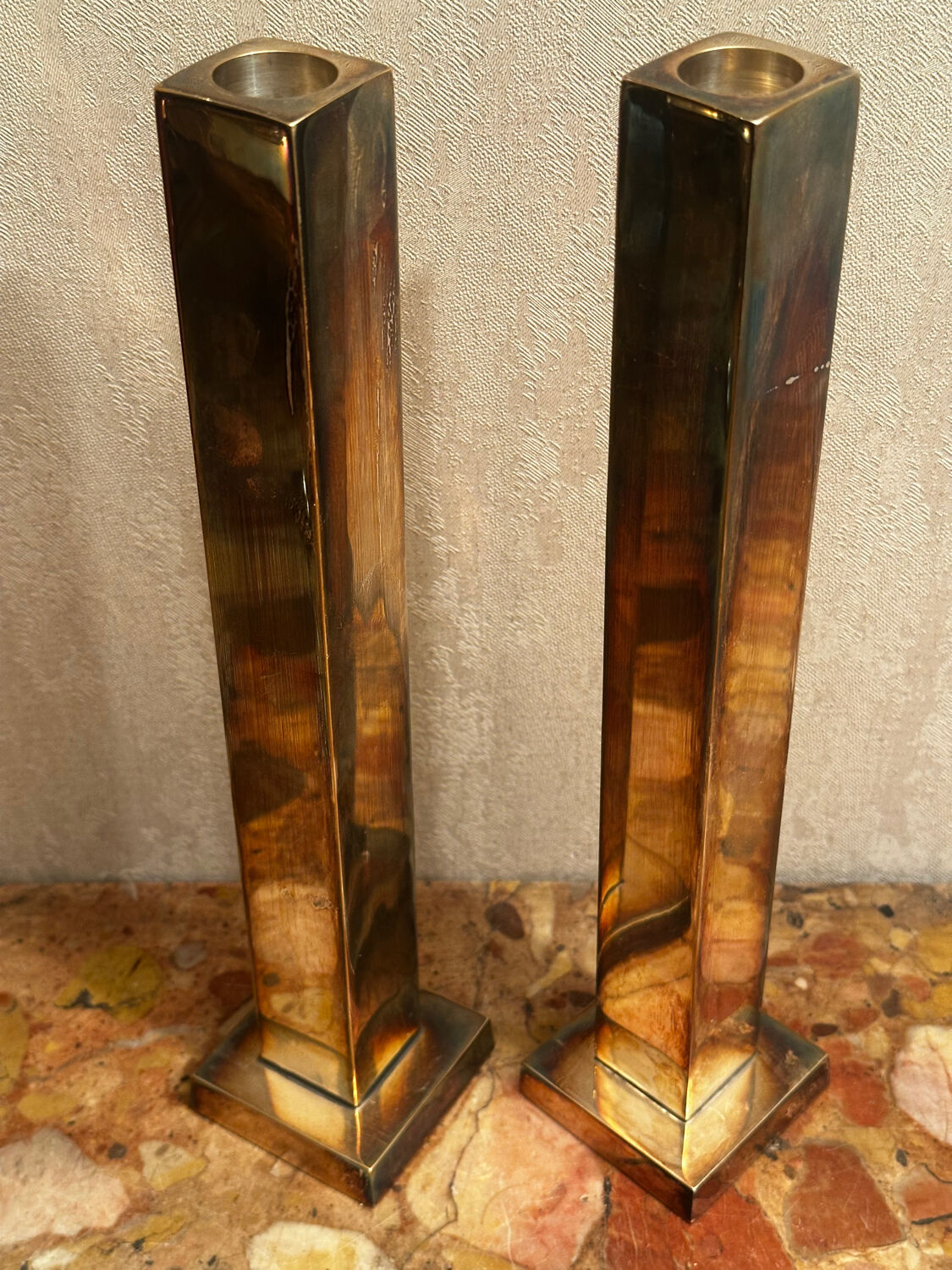 Pair of Silver-Plated Candle Holders H 29 cm - Modernist
