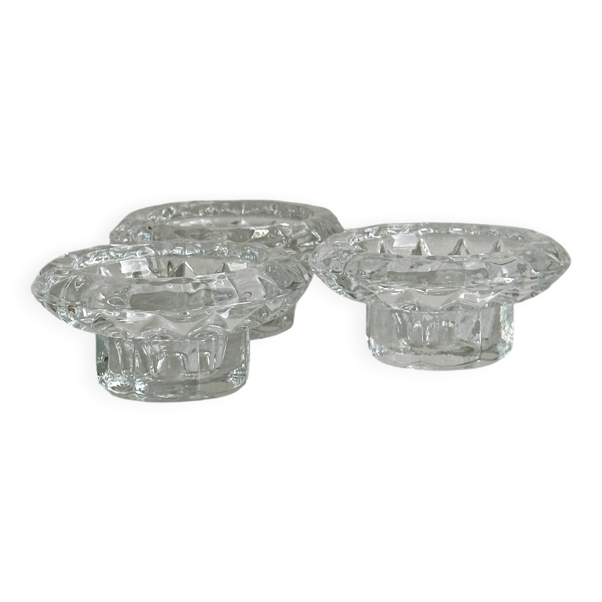 Set of 3 thick glass candle holders
