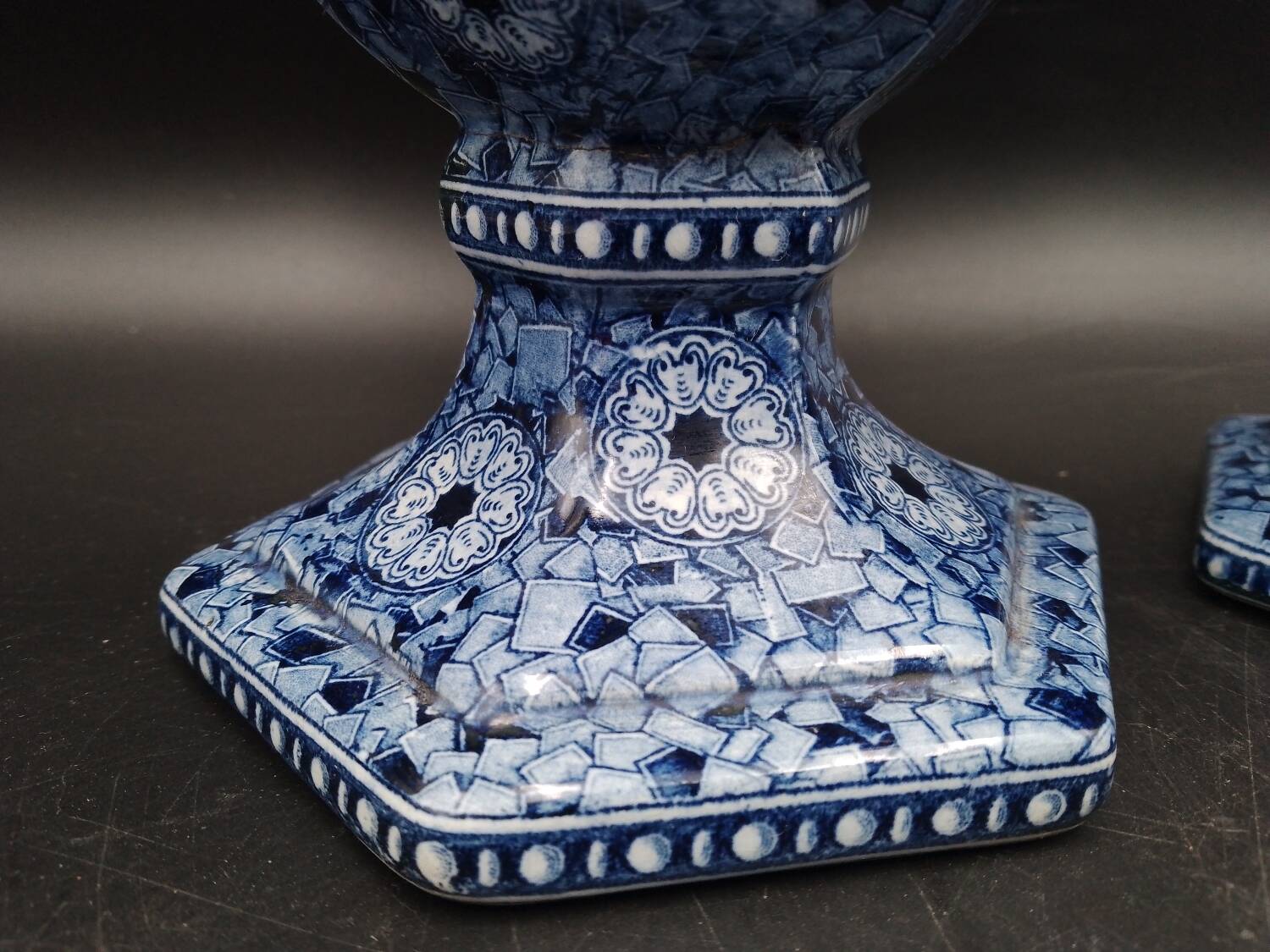 Antique 19th century Delft pair of hexagonal vases - Petrus Regout Maestricht