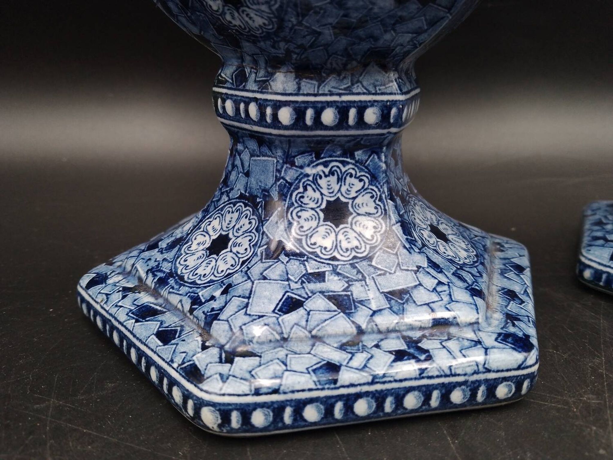 Antique 19th century Delft pair of hexagonal vases - Petrus Regout Maestricht