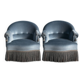 Paire  de Fauteuils crapaud vintage en velours bleu