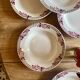 Set of 8 vintage soup plates decorated with pink and black flowers - Saint Amand