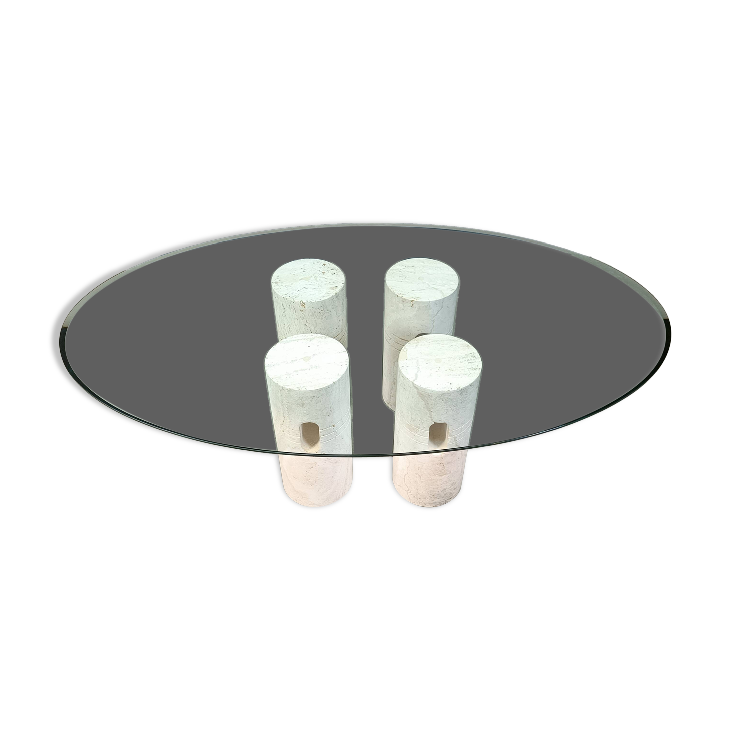 Vintage travertine and glass coffee table, 1970s