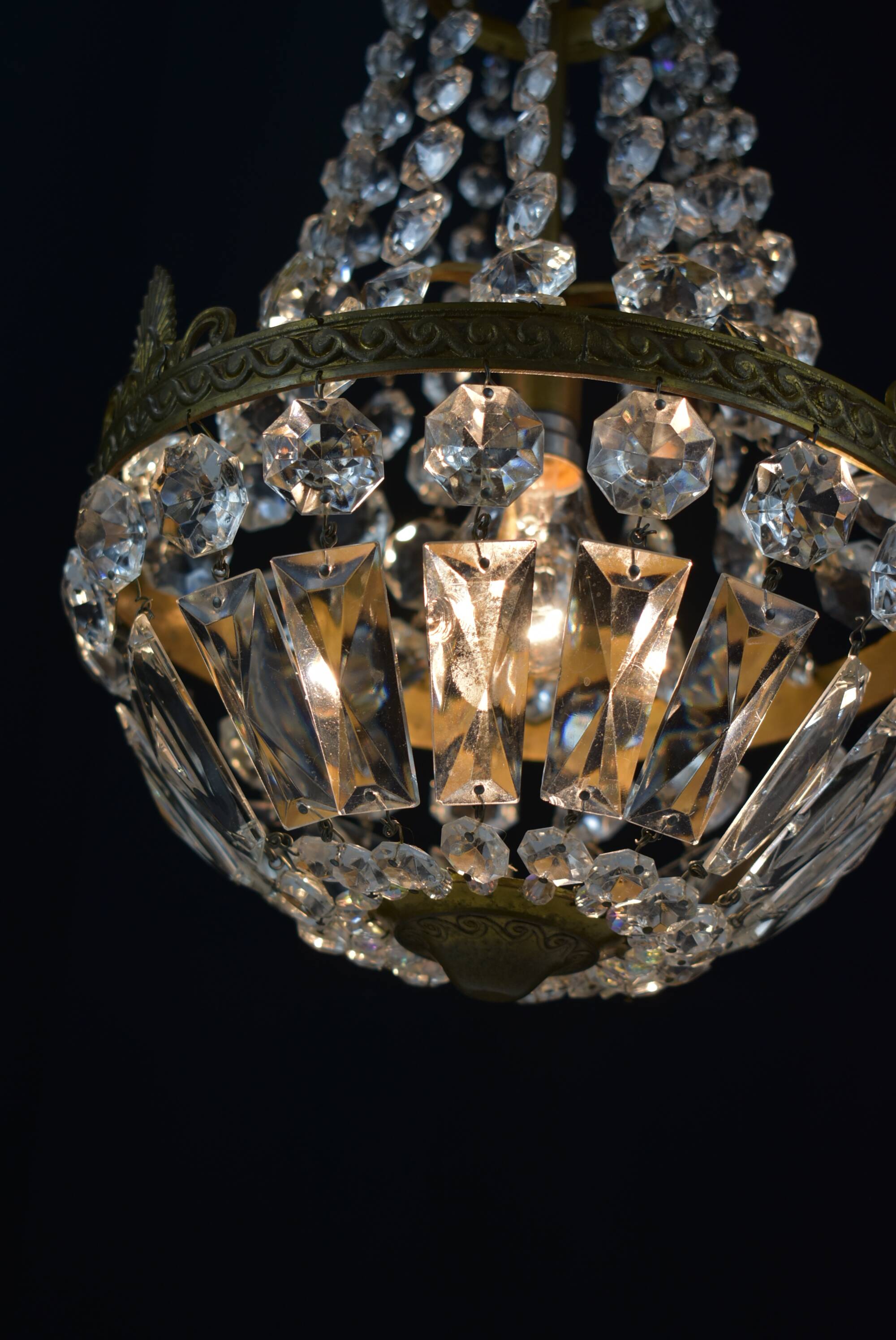 Hot air balloon chandeliers with glass tassels.