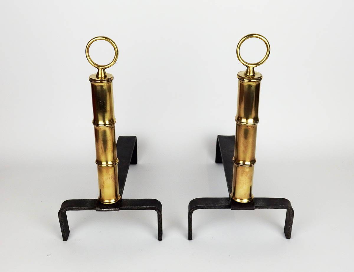 Pair of andirons by Jacques Adnet