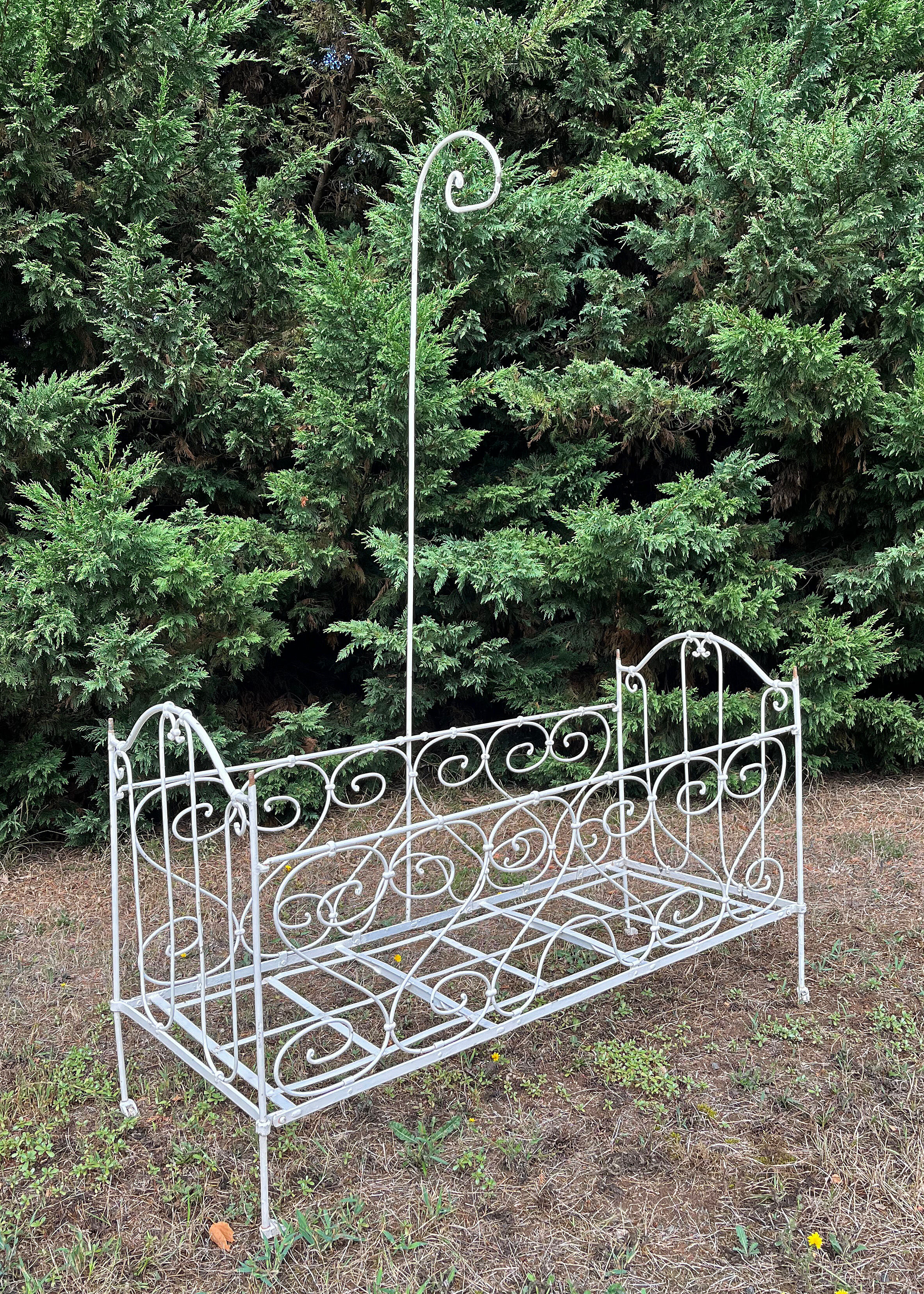 Folding child's bed with wrought iron canopy or romantic garden bench 19th