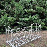 Folding child's bed with wrought iron canopy or romantic garden bench 19th