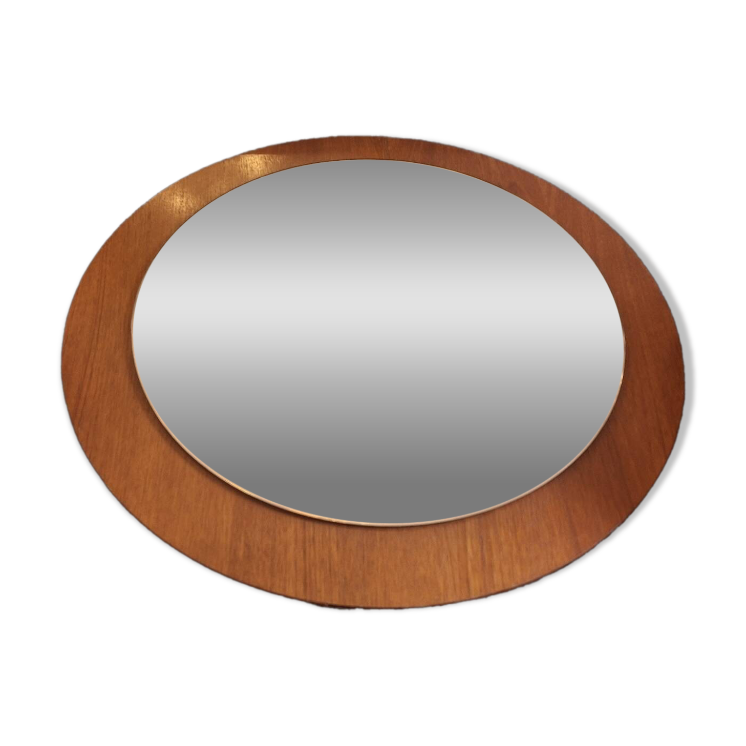 Teak circular bevelled wall mirror, Denmark 1960s