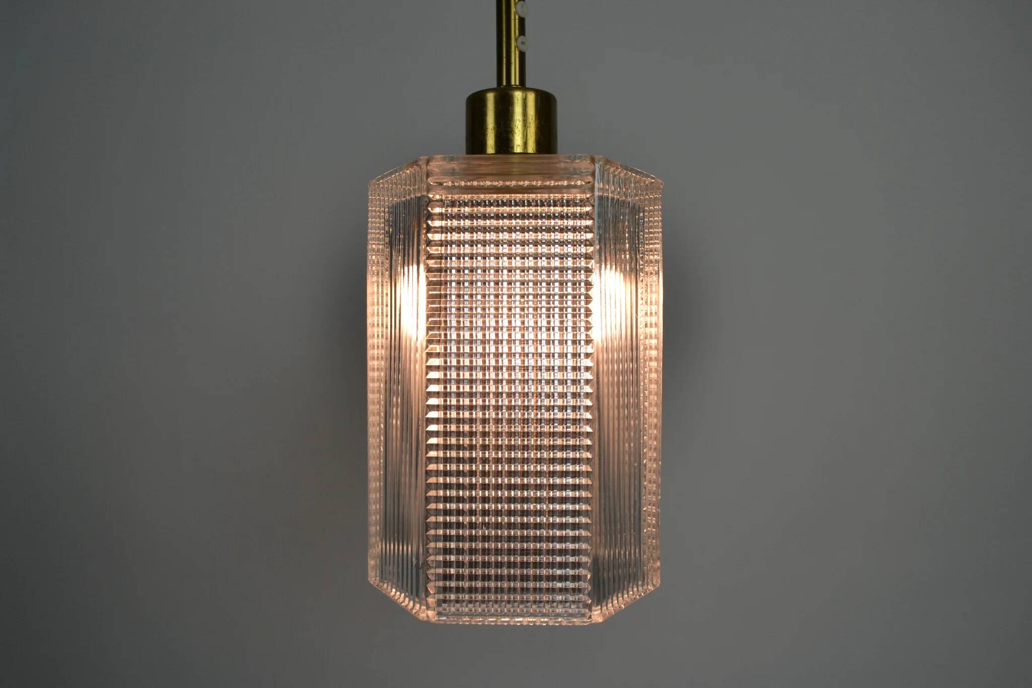 Pendant Lamp, Pressed Glass and Brass, 1960s, Sweden