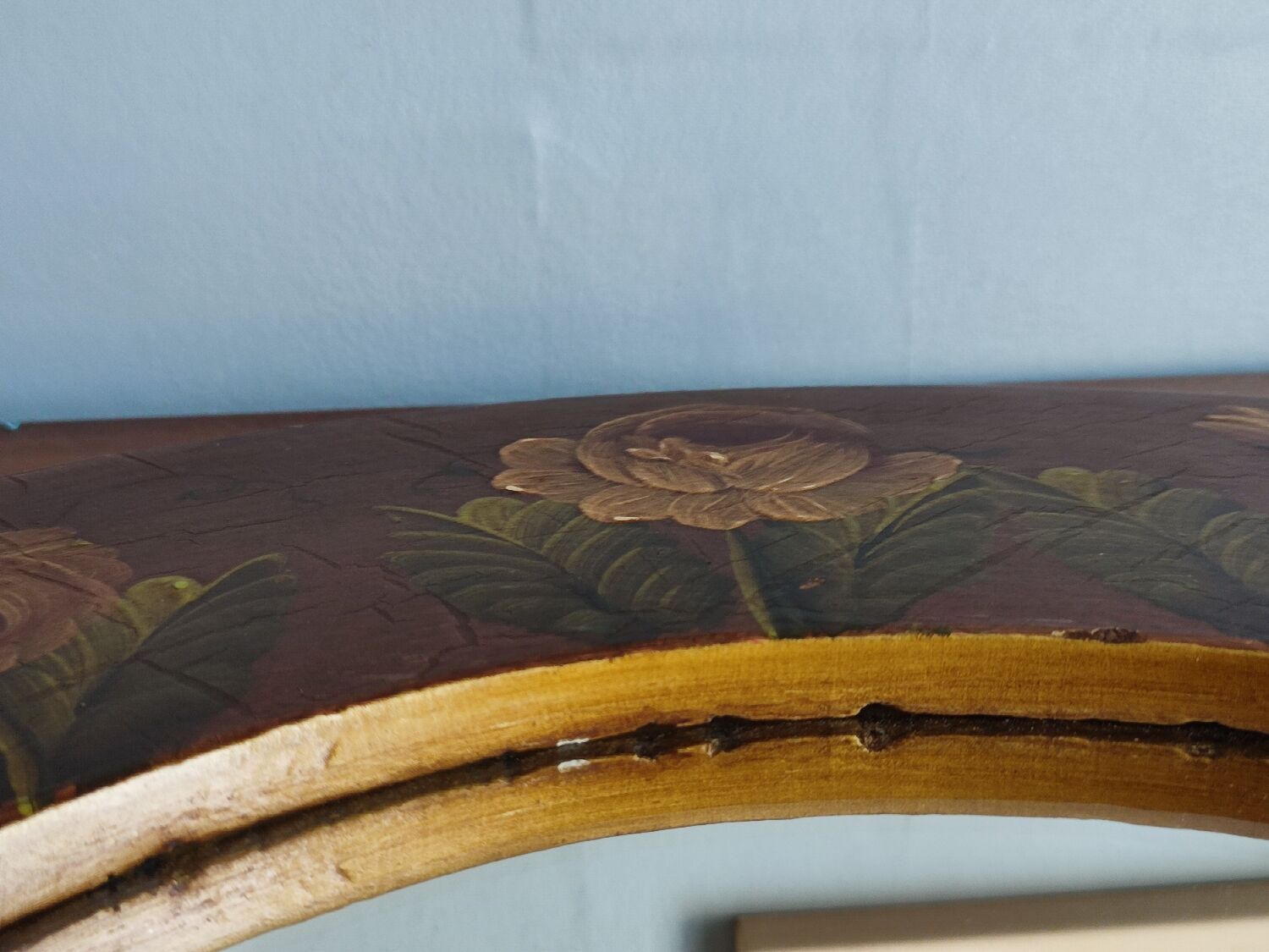 Vintage hand painted wooden round wall mirror