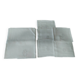 Antique damask linen tablecloth, five napkins, 180 x 170 cm, BC monogram