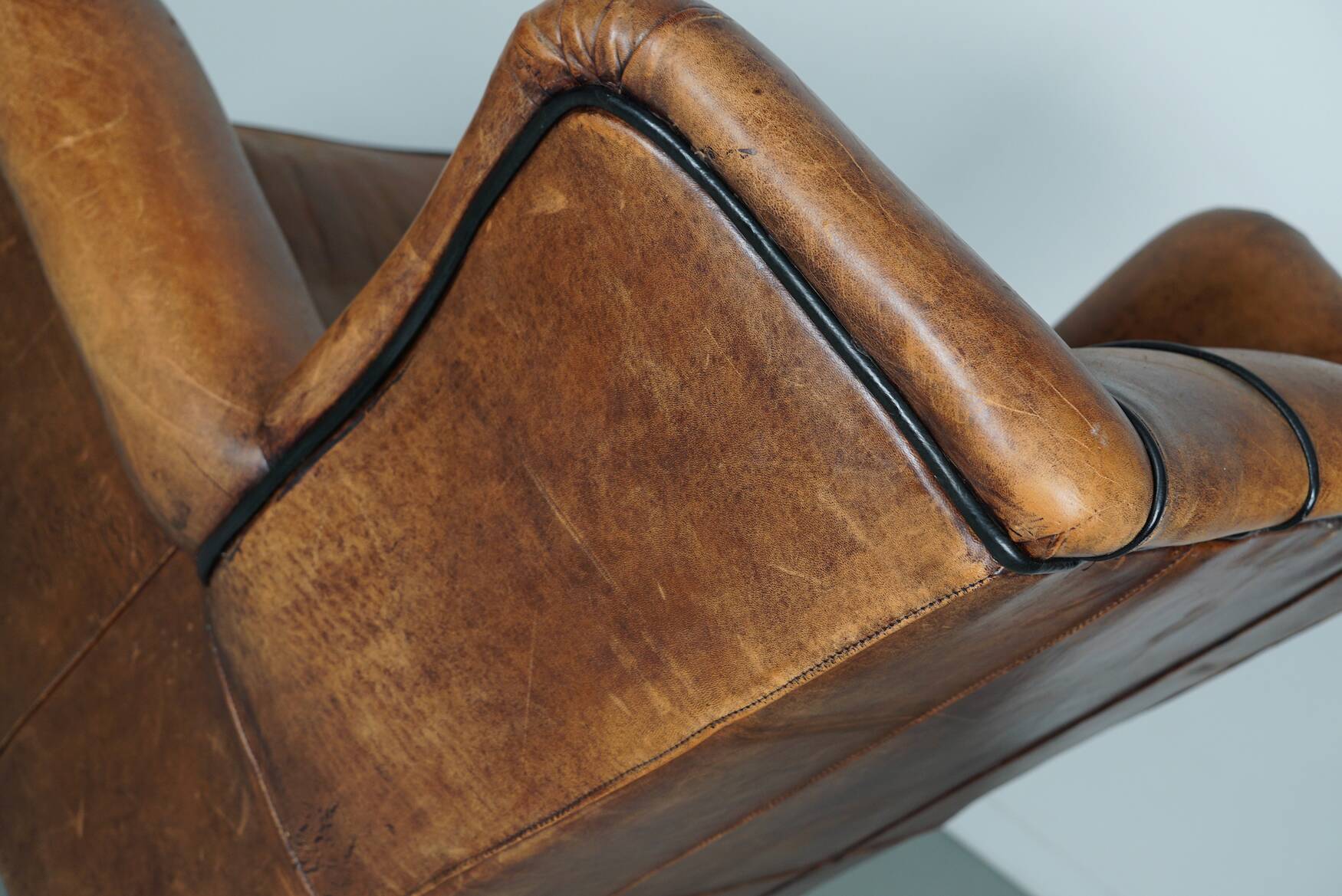 Fauteuil hollandais vintage en cuir cognac