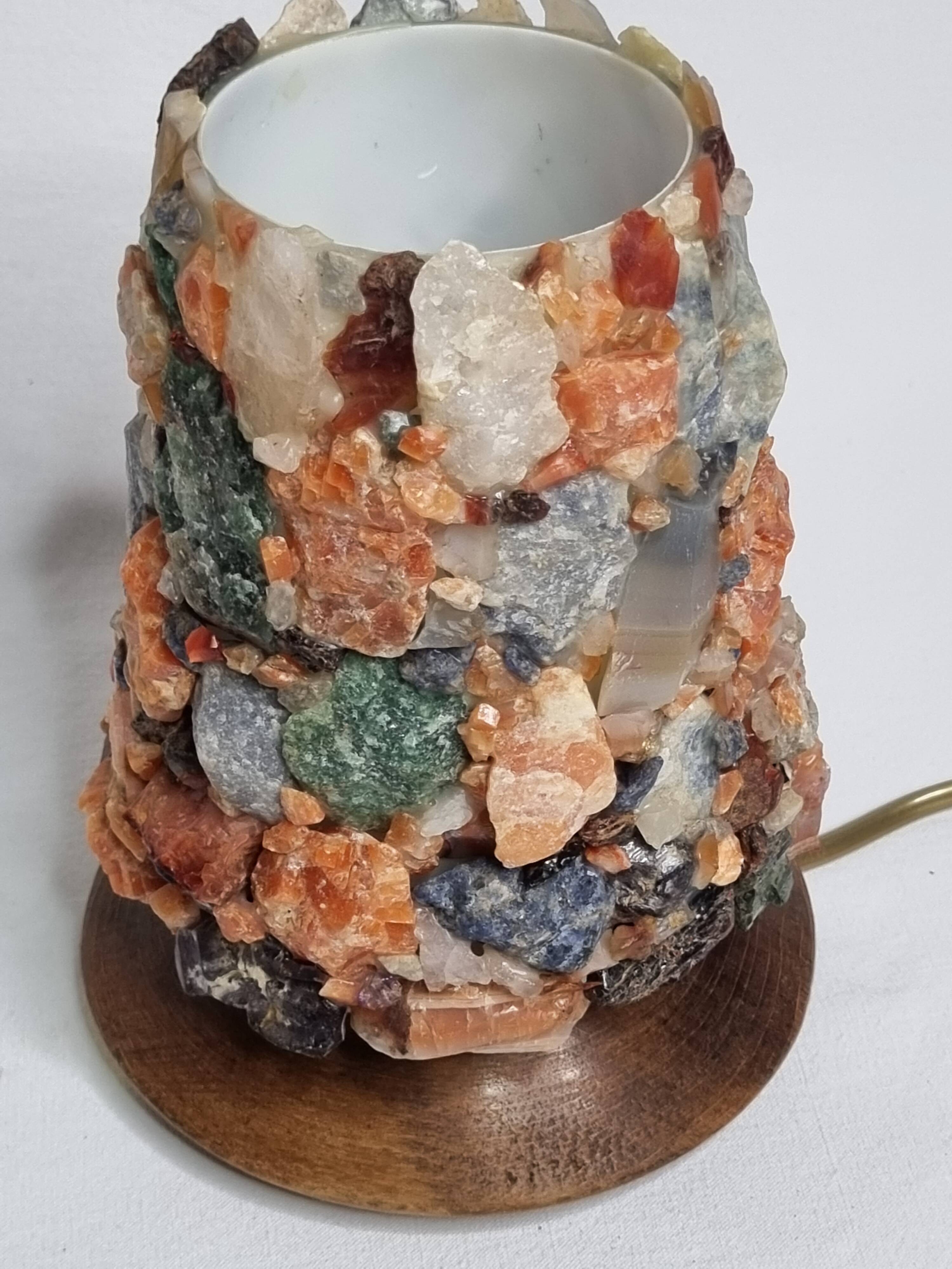 Vintage HA Ludwig lamp in semi-precious stones and wood West Germany