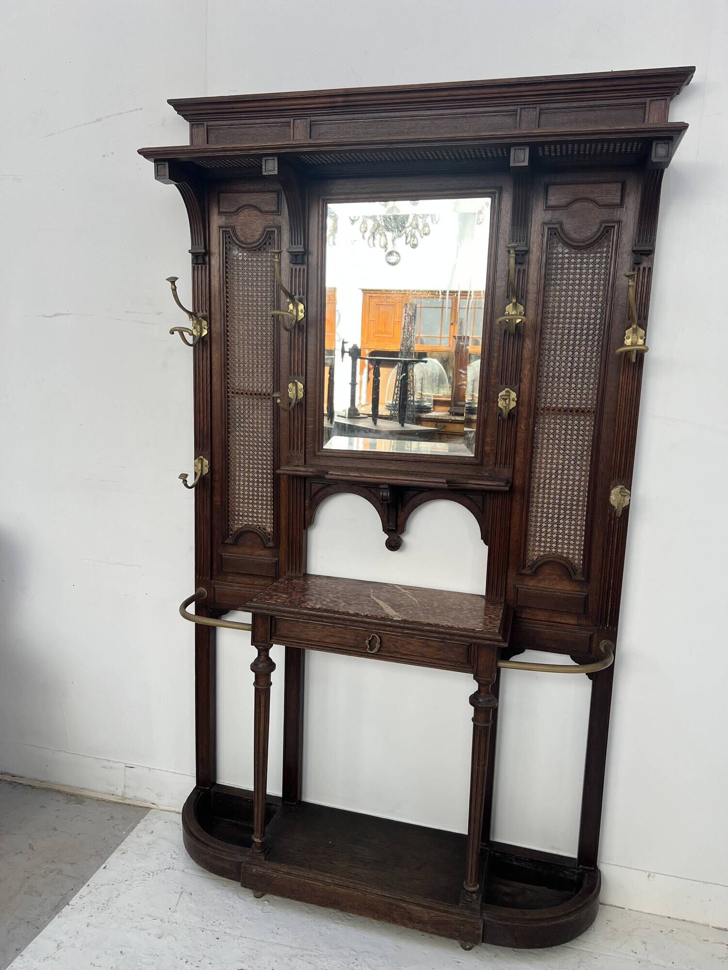 Console coat rack in Louis XVI style with bronze panthers, 20th century.