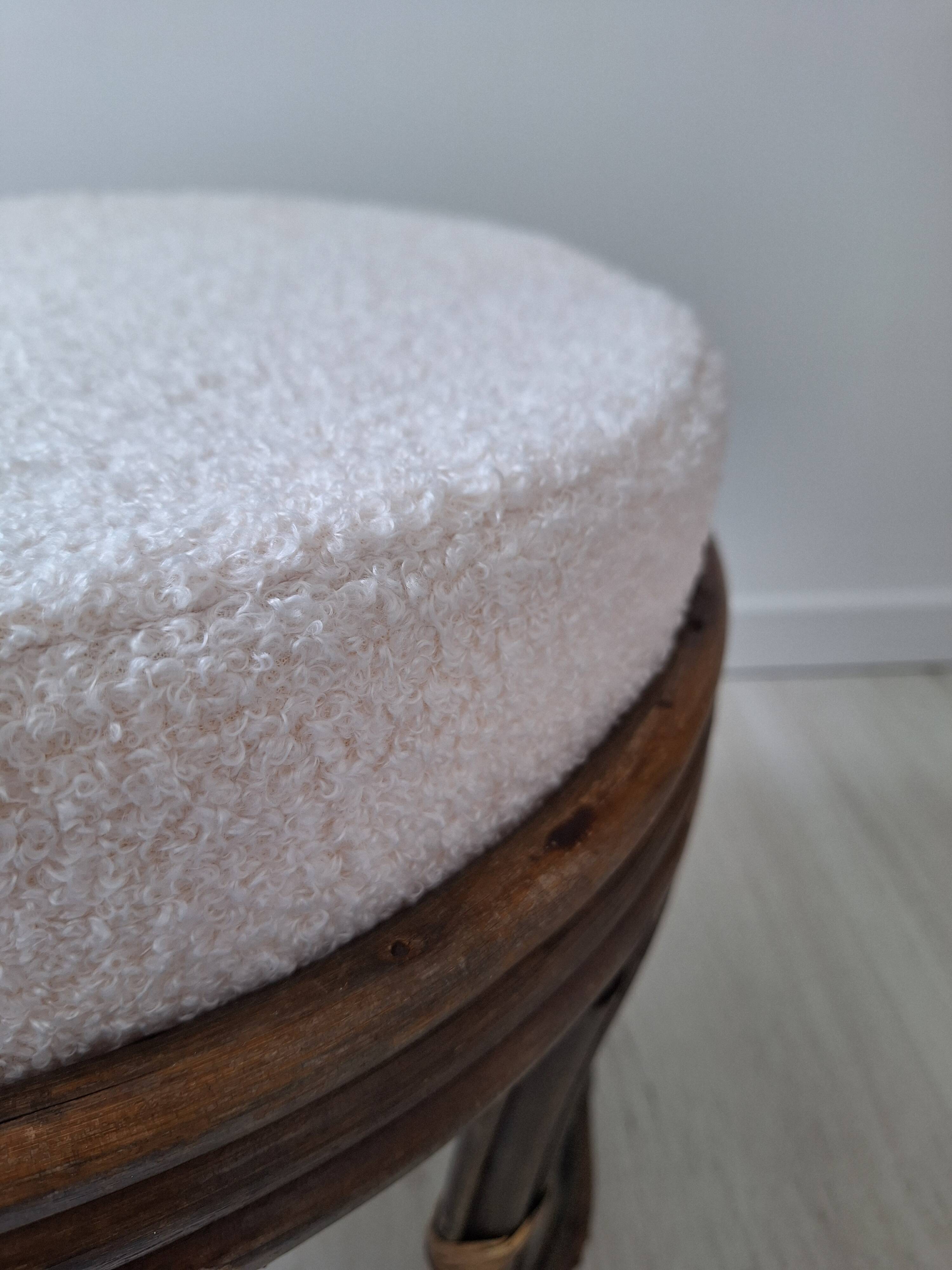 Vintage rattan and French terry fabric pouf