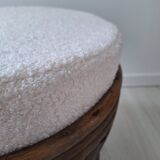 Vintage rattan and French terry fabric pouf